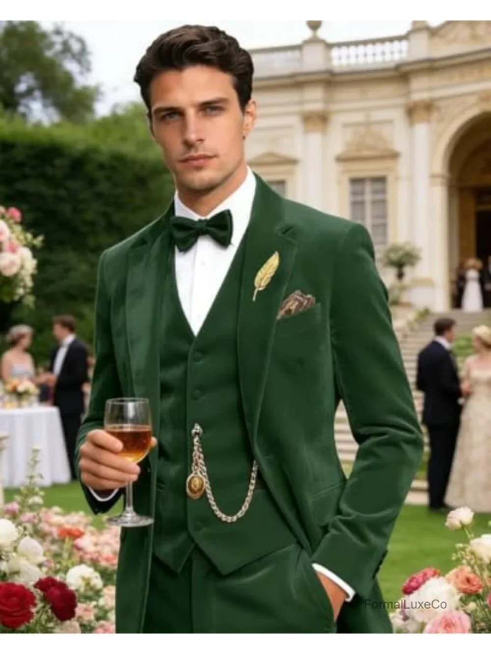 Retro Velvet Men's 3 Piece Suit Set Slim Fit Blazer Vest Pants Tuxedo Wedding
